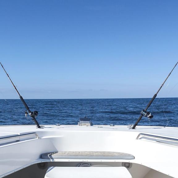 Fishing rods on the back of a boat in the Gulf of Mexico