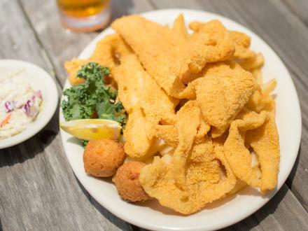 Fried Gulf fish and sides from Alabama Beaches.