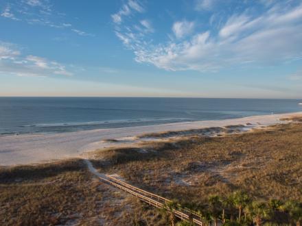 View of the beach at sunrise from The Lodge Hotel in Gulf Shores