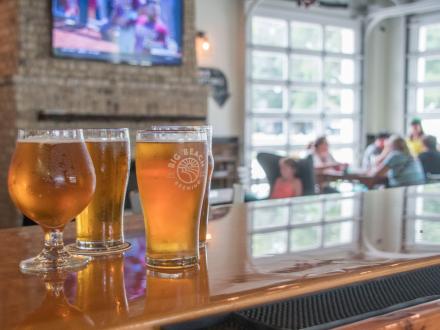 Beers on the bar at Big Beach Brewing in Gulf Shores