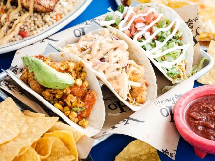 A plate of tacos at Yoho Rum & Tacos in Orange Beach